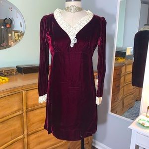 Vintage Red Velvet and Lace Mini Dress